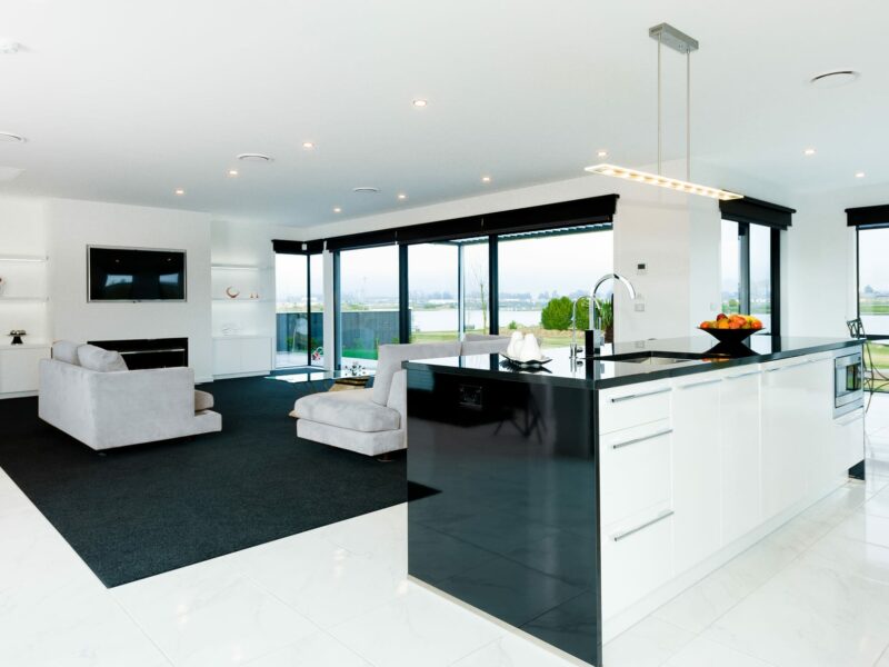 The Blue Glass House new build in Pegasus Lake, North Canterbury built by Trendsetter Homes