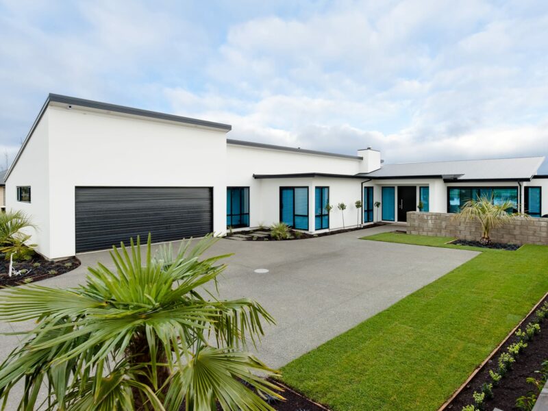 The Blue Glass House new build in Pegasus Lake, North Canterbury built by Trendsetter Homes