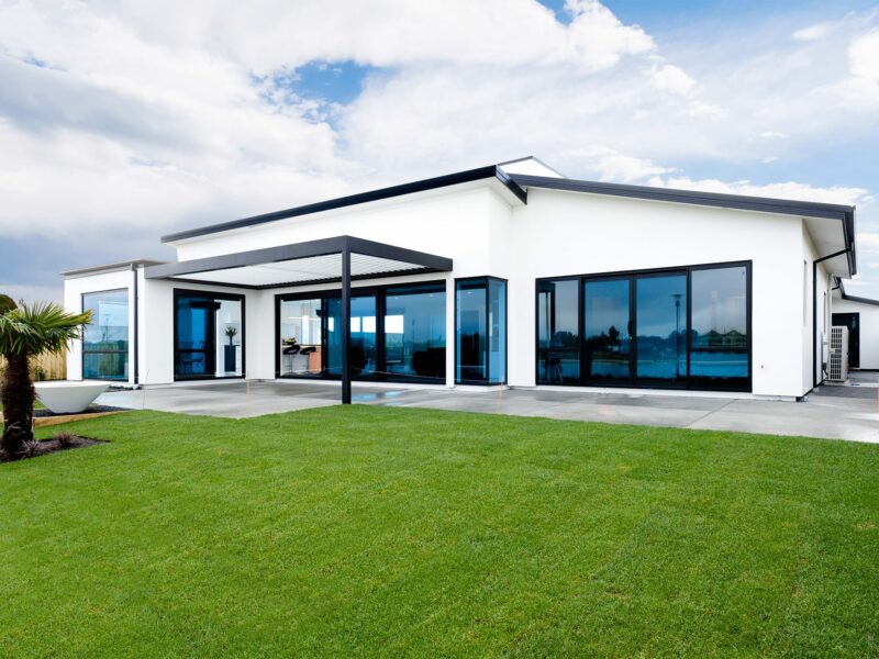 The Blue Glass House new build in Pegasus Lake, North Canterbury built by Trendsetter Homes